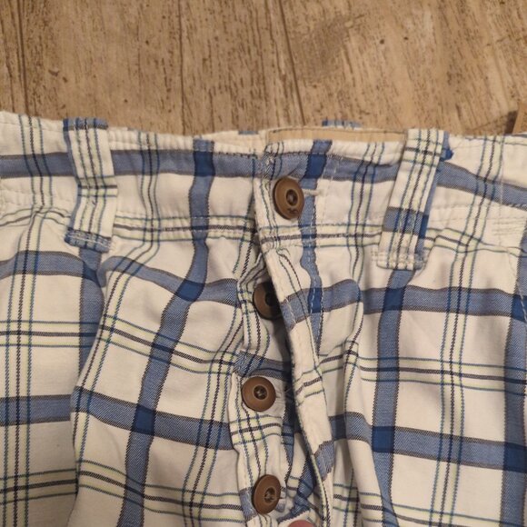 Hollister Mens 33 (measures 37x10) White Blue Plaid Cargo Shorts Button Fly - Picture 9 of 11